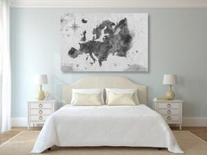 Obraz retro mapa Evropy v černobílém provedení - 60x40 cm