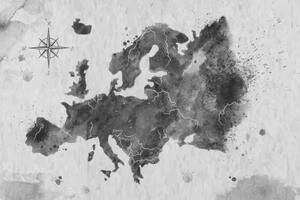 Obraz retro mapa Evropy v černobílém provedení - 60x40 cm