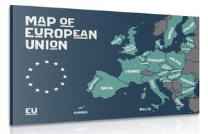 Obraz naučná mapa s názvy zemí evropské unie - 90x60 cm