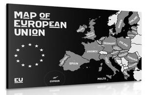 Obraz naučná mapa s názvy zemí evropské unie v černobílém provedení - 120x80 cm