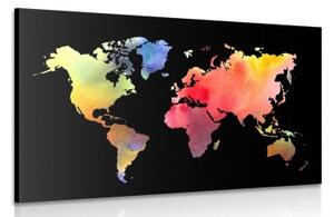 Obraz mapa světa v akvarelu na černém pozadí - 90x60 cm
