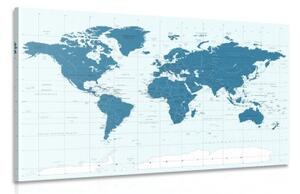 Obraz politická mapa světa v modré barvě - 120x80 cm