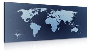 Obraz mapa světa v odstínech modré - 100x50 cm
