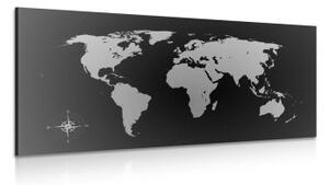 Obraz mapa světa v odstínech šedi - 100x50 cm