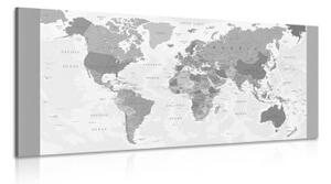 Obraz podrobná mapa světa v černobílém provedení - 100x50 cm