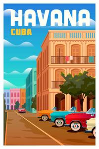 Ilustrace Havana, Cuba. Vector travel poster., Mikalai Manyshau, (26.7 x 40 cm)