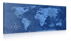 Obraz rustikální mapa světa v modré barvě - 100x50 cm