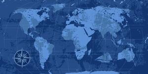 Obraz rustikální mapa světa v modré barvě - 100x50 cm