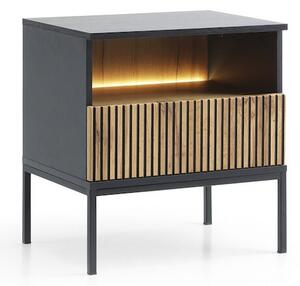 Moderní noční stolek SONNY 54 LED, černá / dub votan