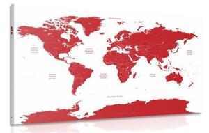 Obraz mapa světa s jednotlivými státy v červené barvě - 120x80 cm