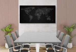 Obraz mapa světa s noční oblohou v černobílém provedení - 100x50 cm