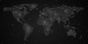 Obraz mapa světa s noční oblohou v černobílém provedení - 100x50 cm