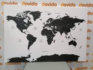 Obraz mapa světa s jednotlivými státy v šedé barvě - 90x60 cm