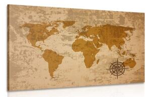 Obraz stará mapa světa s kompasem - 90x60 cm