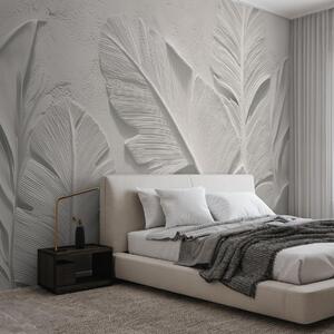Fototapety Texturované šedé listy na pozadí s reliéfem z umělé omítky, Fototapety 3D, Fototapety 3d listí, w09307 : uwalls.cz