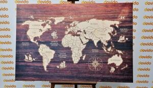 Obraz mapa na dřevě - 60x40 cm