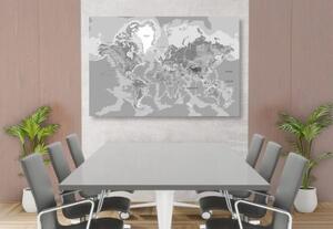 Obraz klasická mapa světa v černobílém provedení - 60x40 cm