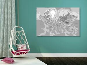 Obraz klasická mapa světa v černobílém provedení - 60x40 cm