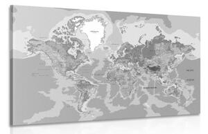 Obraz klasická mapa světa v černobílém provedení - 90x60 cm