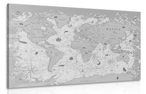 Obraz mapa v černobílém provedení - 90x60 cm