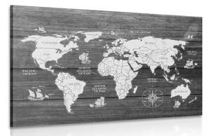 Obraz černobílá mapa na dřevě - 120x80 cm