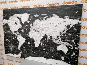 Obraz černobílá mapa na dřevěném pozadí - 60x40 cm