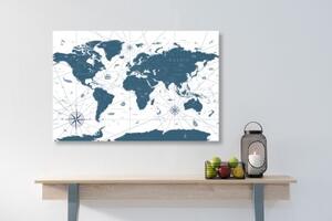 Obraz mapa v modrém provedení - 60x40 cm