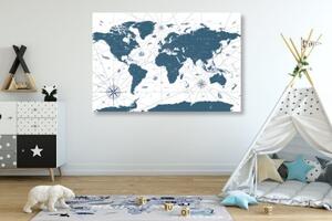 Obraz mapa v modrém provedení - 60x40 cm