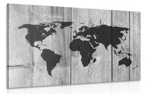 Obraz černobílá mapa na dřevěném pozadí - 120x80 cm