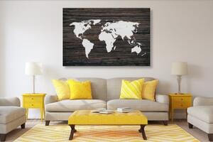 Obraz mapa světa na dřevě - 120x80 cm