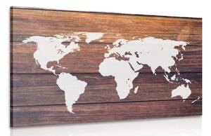 Obraz mapa světa s dřevěným pozadím - 120x80 cm