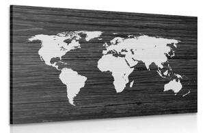 Obraz mapa světa na dřevě v černobílém provedení - 120x80 cm