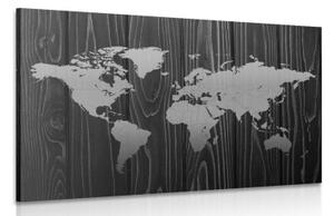Obraz mapa na dřevě v černobílém provedení - 90x60 cm