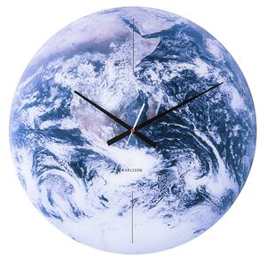 Nástěnné hodiny Země sklo modré tóny KARLSSON (Barva - modré, sklo)