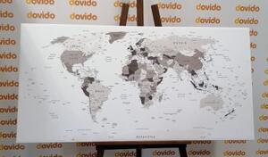 Obraz černobílá mapa s názvy - 100x50 cm