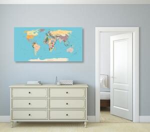 Obraz mapa světa s názvy - 100x50 cm