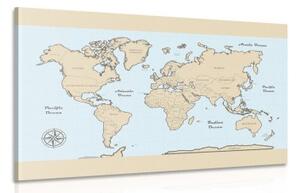 Obraz mapa světa s béžovým okrajem - 90x60 cm