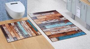 Koupelnové předložky sada 3D tisk - sada (60x100, 60x50 cm WC bez výkroje ) dřevěná podlaha