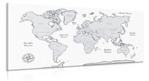 Obraz nádherná černobílá mapa světa - 100x50 cm