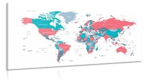 Obraz mapa světa s pastelovým nádechem - 100x50 cm