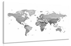 Obraz mapa světa v barvách černobílé - 120x80 cm