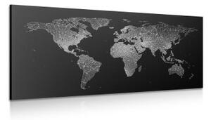 Obraz noční černobílá mapa světa - 120x60 cm