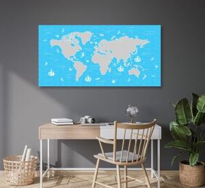 Obraz nebesky modrá mapa světa - 100x50 cm