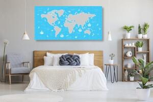 Obraz nebesky modrá mapa světa - 100x50 cm