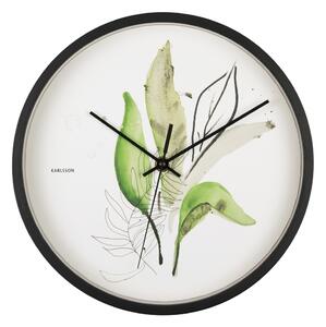 Nástěnné hodiny Botanické listy s potiskem KARLSSON (Barva-zelená)