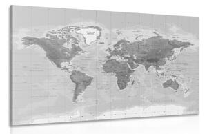 Obraz nádherná černobílá mapa světa - 120x80 cm