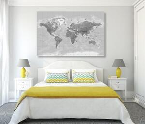 Obraz nádherná černobílá mapa světa - 60x40 cm
