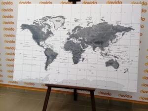 Obraz nádherná mapa světa v černobílém provedení - 90x60 cm