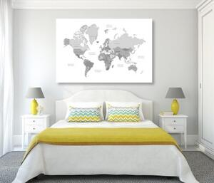 Obraz černobílá mapa světa ve vintage vzhledu - 60x40 cm