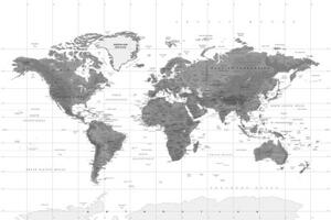 Obraz nádherná mapa světa v černobílém provedení - 90x60 cm